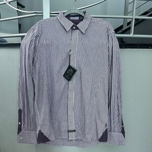 English Laundry Purple Checked Casual Button Down Shirt size L NWT